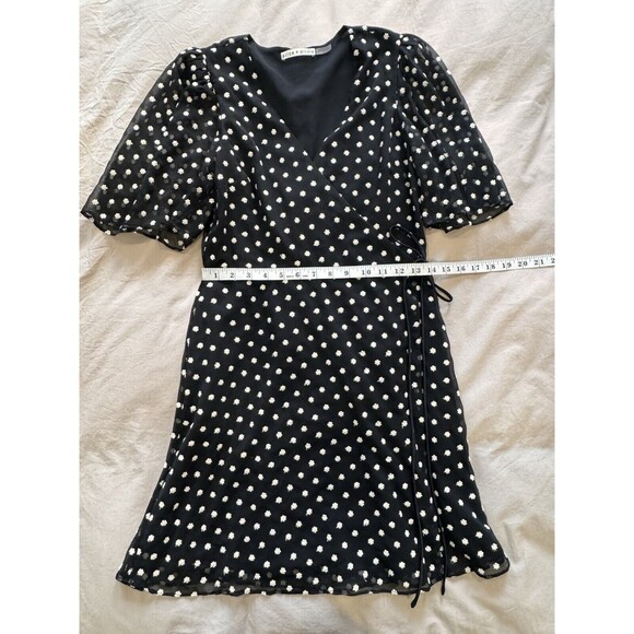 Alice + Olivia Dress Size 6 Womens Black Floral Embroidered Wrap Mini Chiffon - Picture 6 of 8